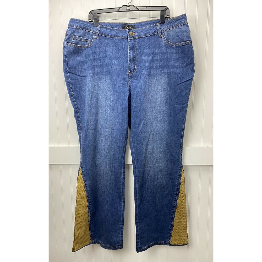 Flare Jeans Midnight Velvet Bootcut 22W Hi-Rise Denim Gold Sequins Plus Size NEW